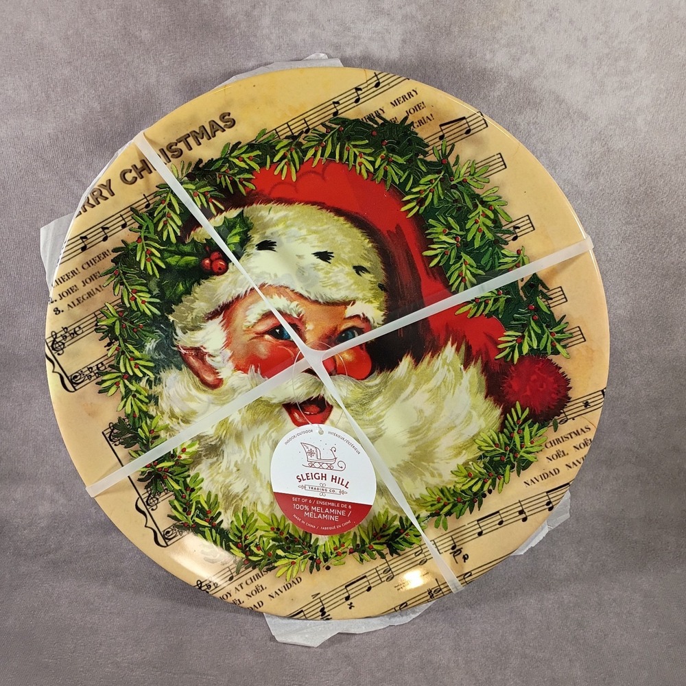 Sleigh Hill Vintage Santa 12" Melamine Dinner Plate Set of 6 NEW Christmas
